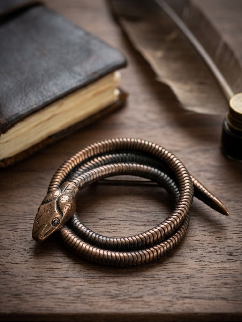 Vintage Copper Tone Snake  Serpent Brooch Pin